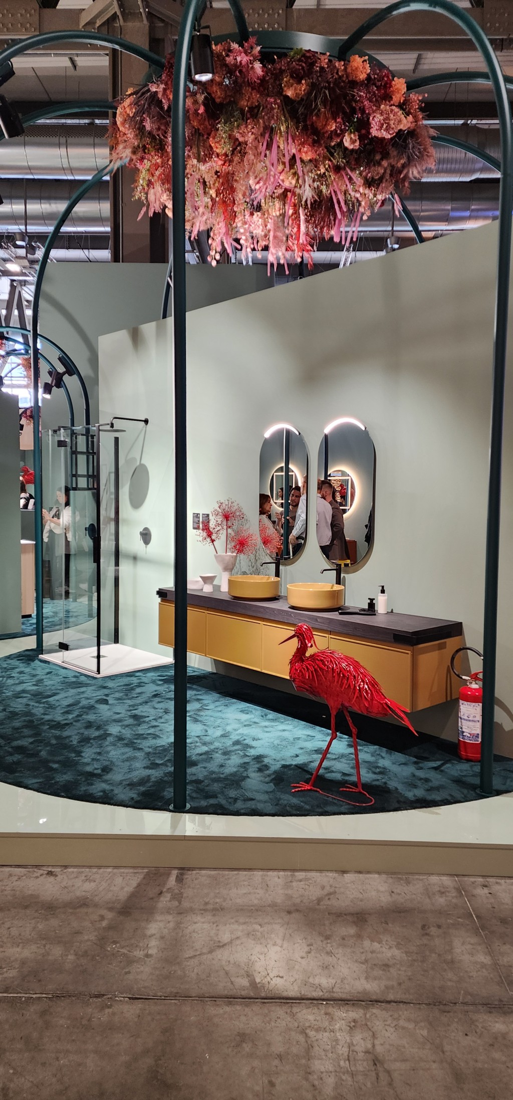 Vanity display with a flamingo at Salone Internazionale del Mobile di Milano