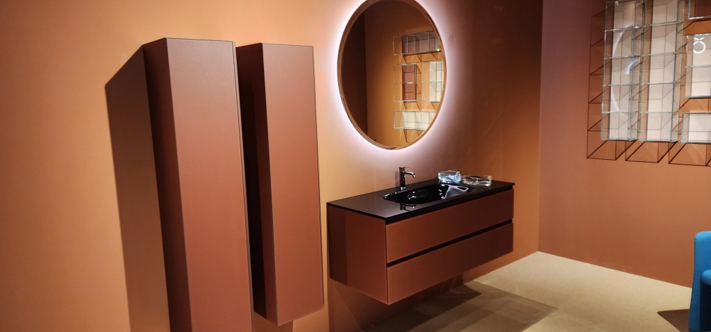 a monochrome terracotta bathroom at Salone Internazionale del Mobile di Milano