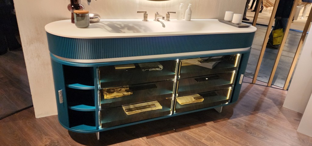 A blue furniture piece at Salone Internazionale del Mobile di Milano